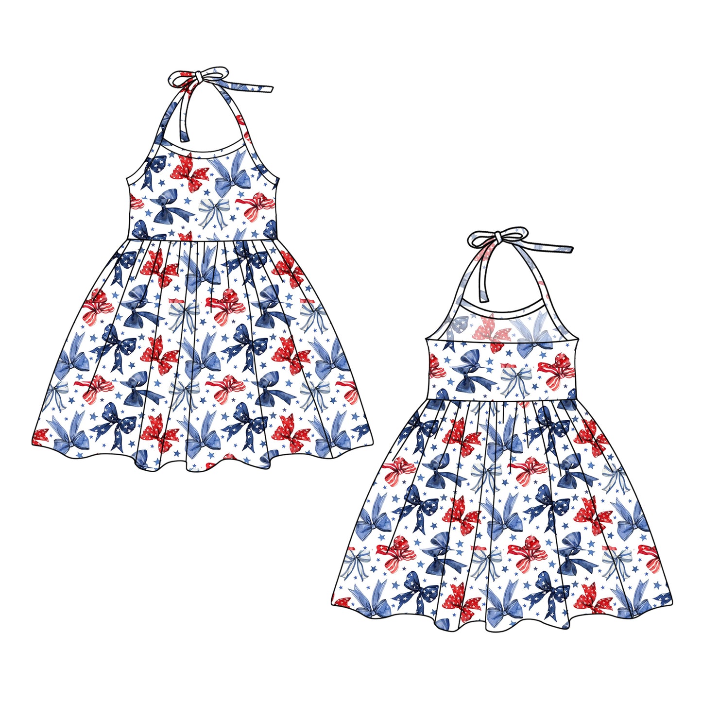 Baby Girls Strap Red Blue Bows Stars 4th Of July Dresses Preorder