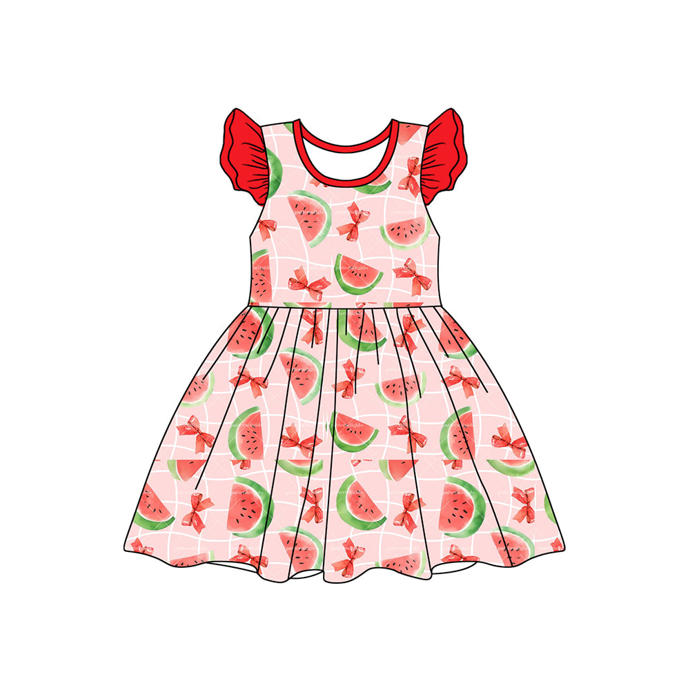 Baby Girls Red Plaid Flutter Sleeves Bows Watermelon Valentines Dresses Preorder