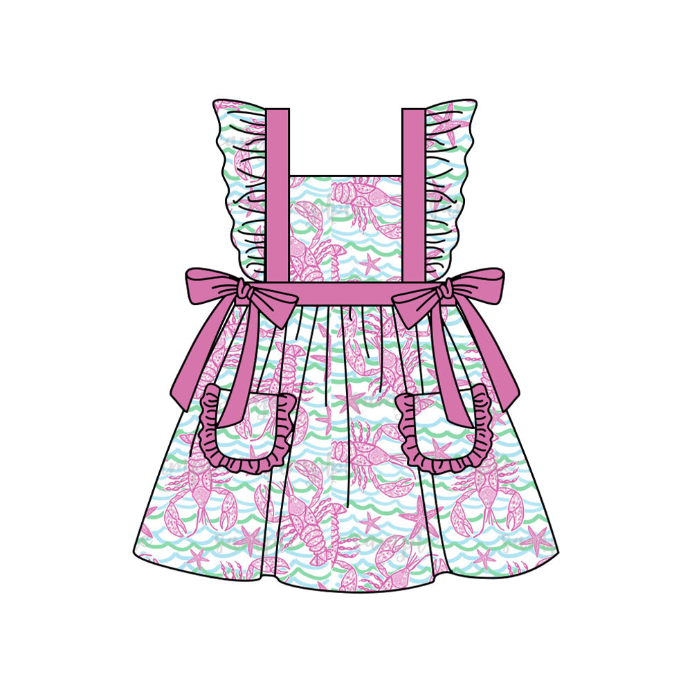 Baby Girls Lavender Flutter Sleeves Bows Pockets Crayfishes Mardi Gras Dresses Preorder