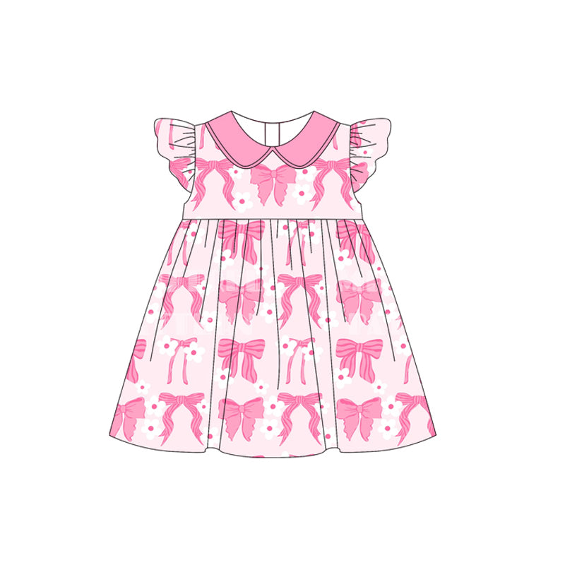 Baby Girls Pink Flutter Sleeves Flowers Bows Valentines Dresses Preorder
