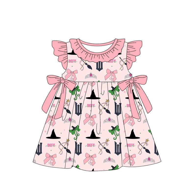 Baby Girls Peach Flutter Sleeves Bows Valentines Dresses Preorder