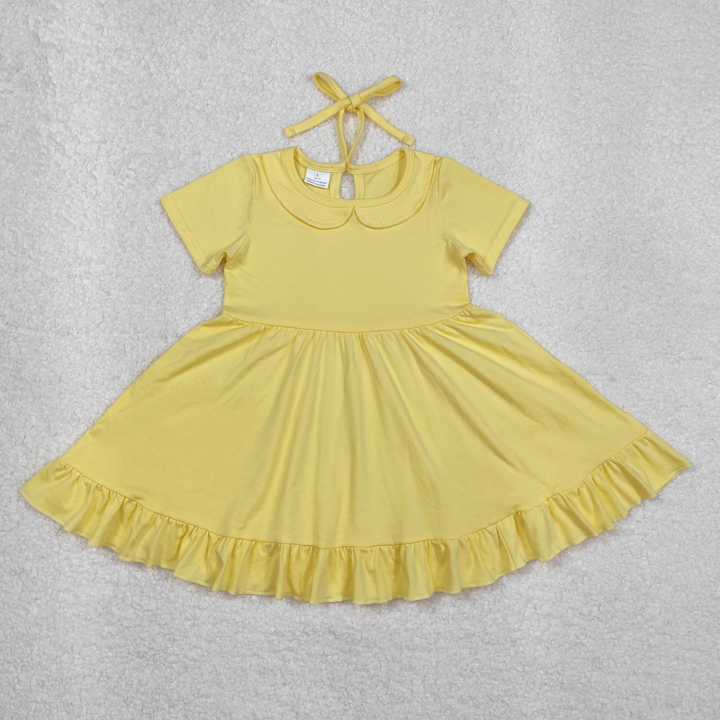 Baby Girls Yellow Short Sleeves Backless Bow Ruffle Dresses