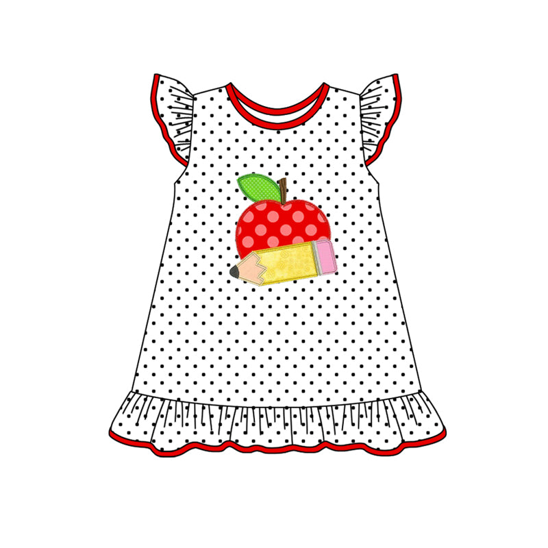 Baby Girls Flutter Sleeves Polka Dots Apple Pencil Ruffle Dress Preorder