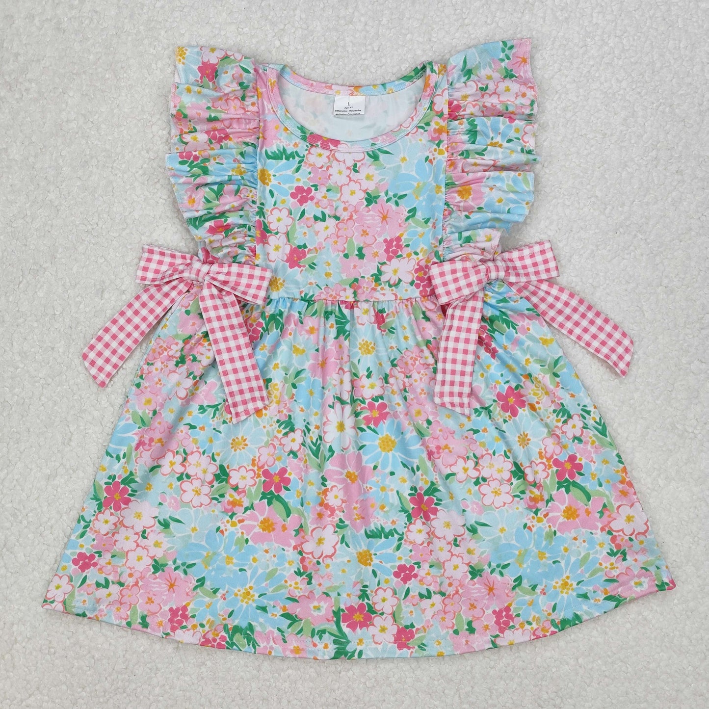 Baby Girls Ruffle Sleeveless Pink Plaid Bows Floral Dress