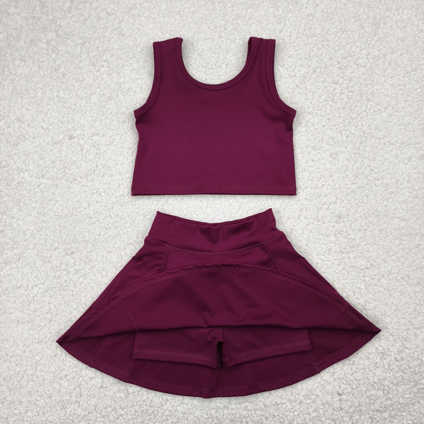 Baby Girls Active Wine Color Sleeveless Top Pockets Skirt Yoga Set