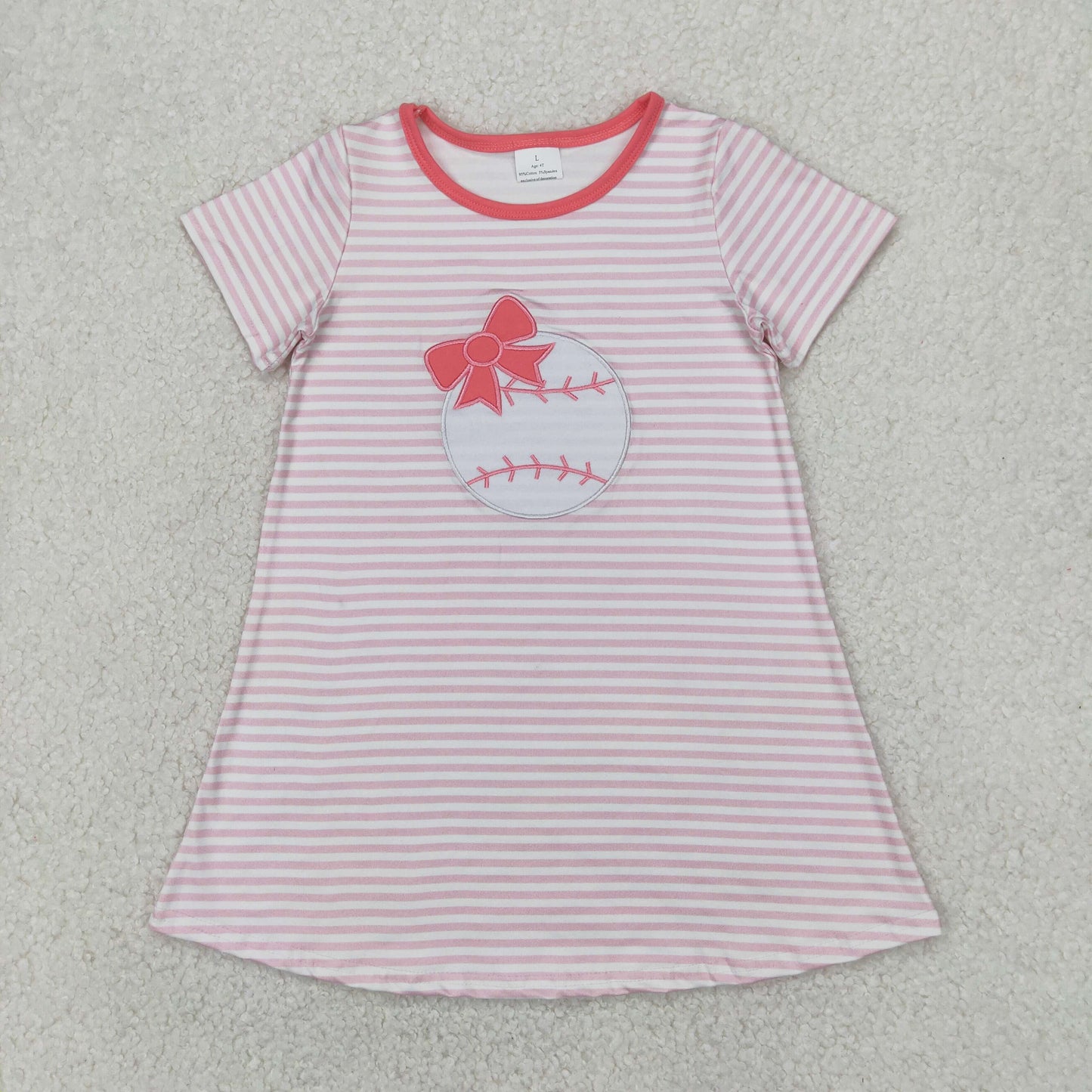 Toddler Baby Girls Embroidery Baseball Striped Short Sleeve Dress