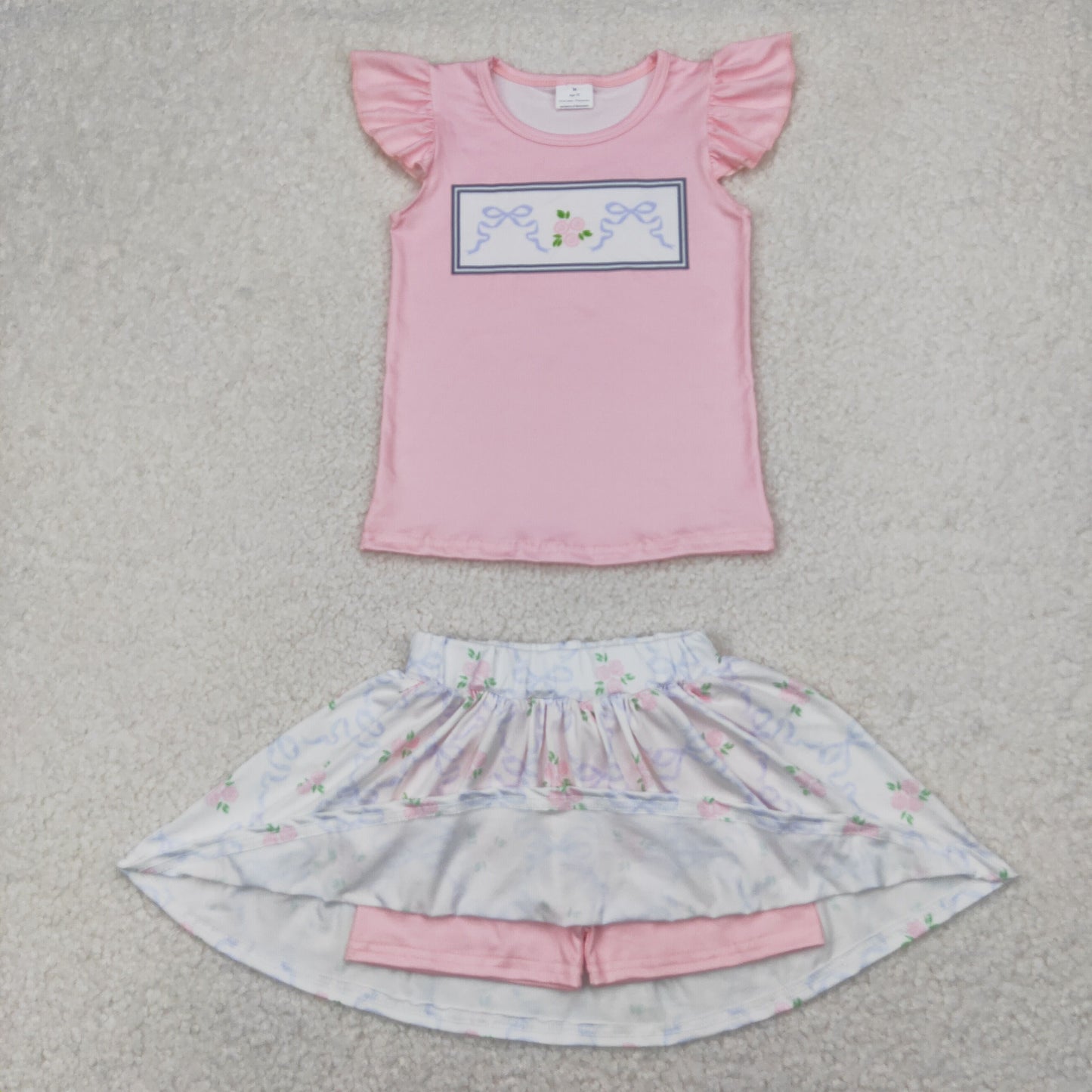 GSD2298 Baby Girls Summer Pink Flower Top Skirts Set