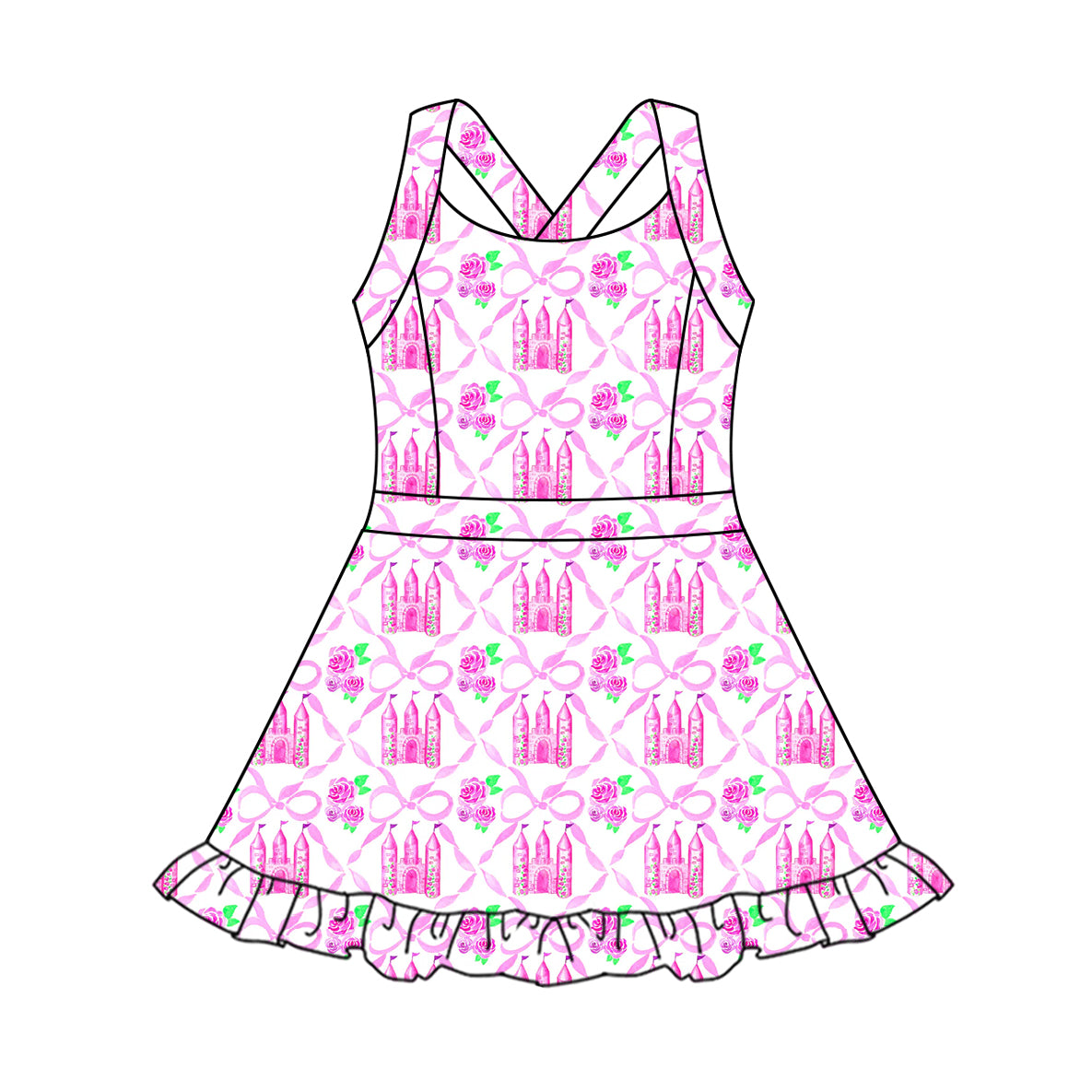 GSD2344 Baby Girls Active Wear Pink Bow Rose Yoga Dress Preorder