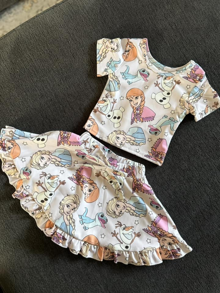 GSD2358 Baby Girls Cartoon Princess Short Sleeve Top Skirt Outfit Preorder