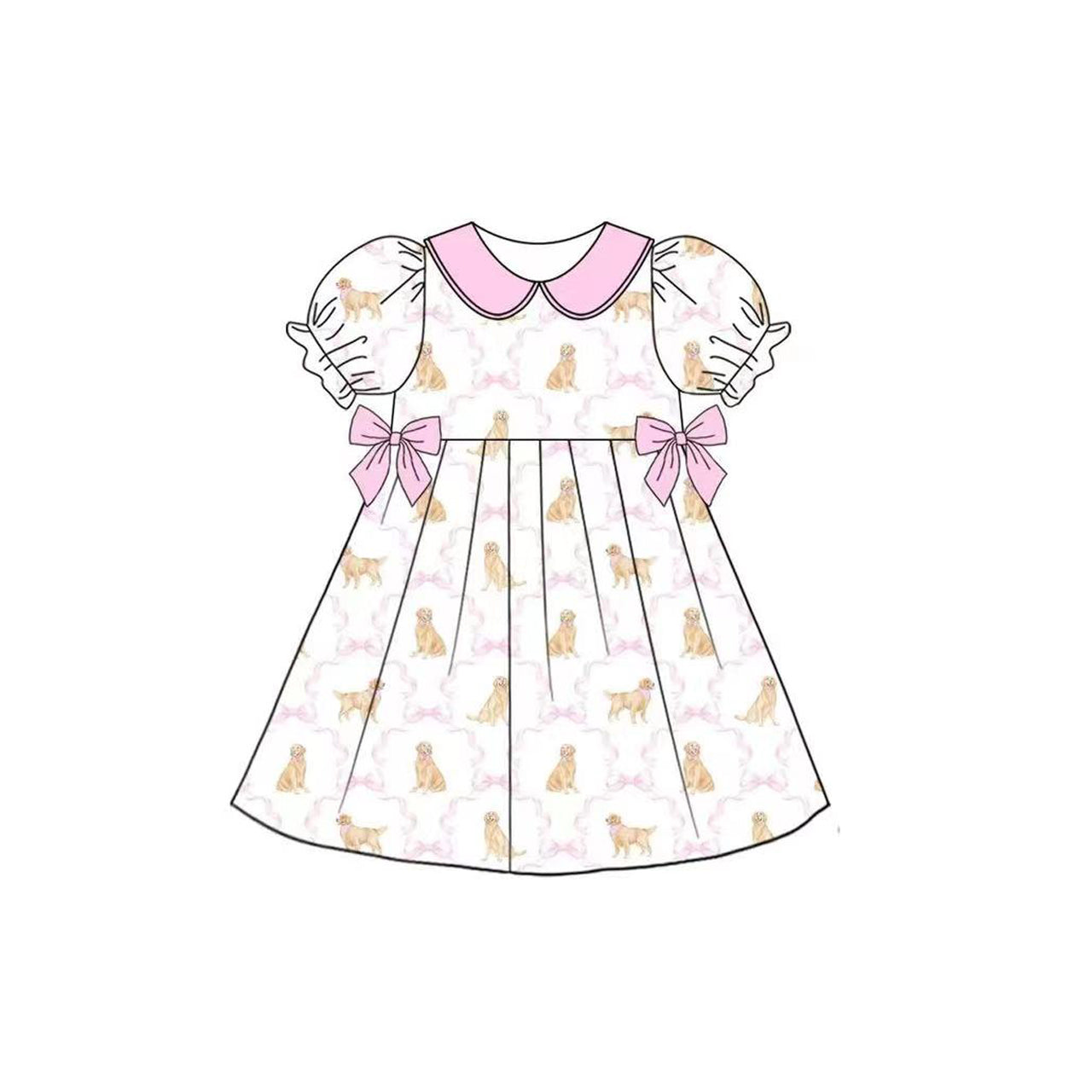 GSD2396 Baby Girls Pink Bow Dog Short Sleeve Dress Preorder