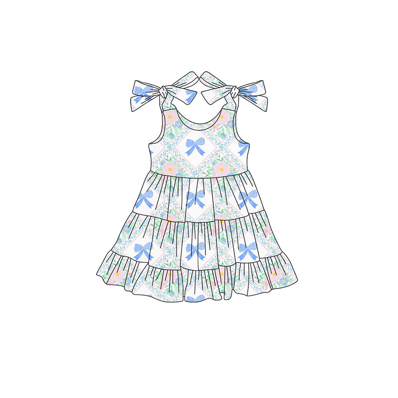 GSD2400 Baby Girls Blue Bow Pink Flower Dress Preorder