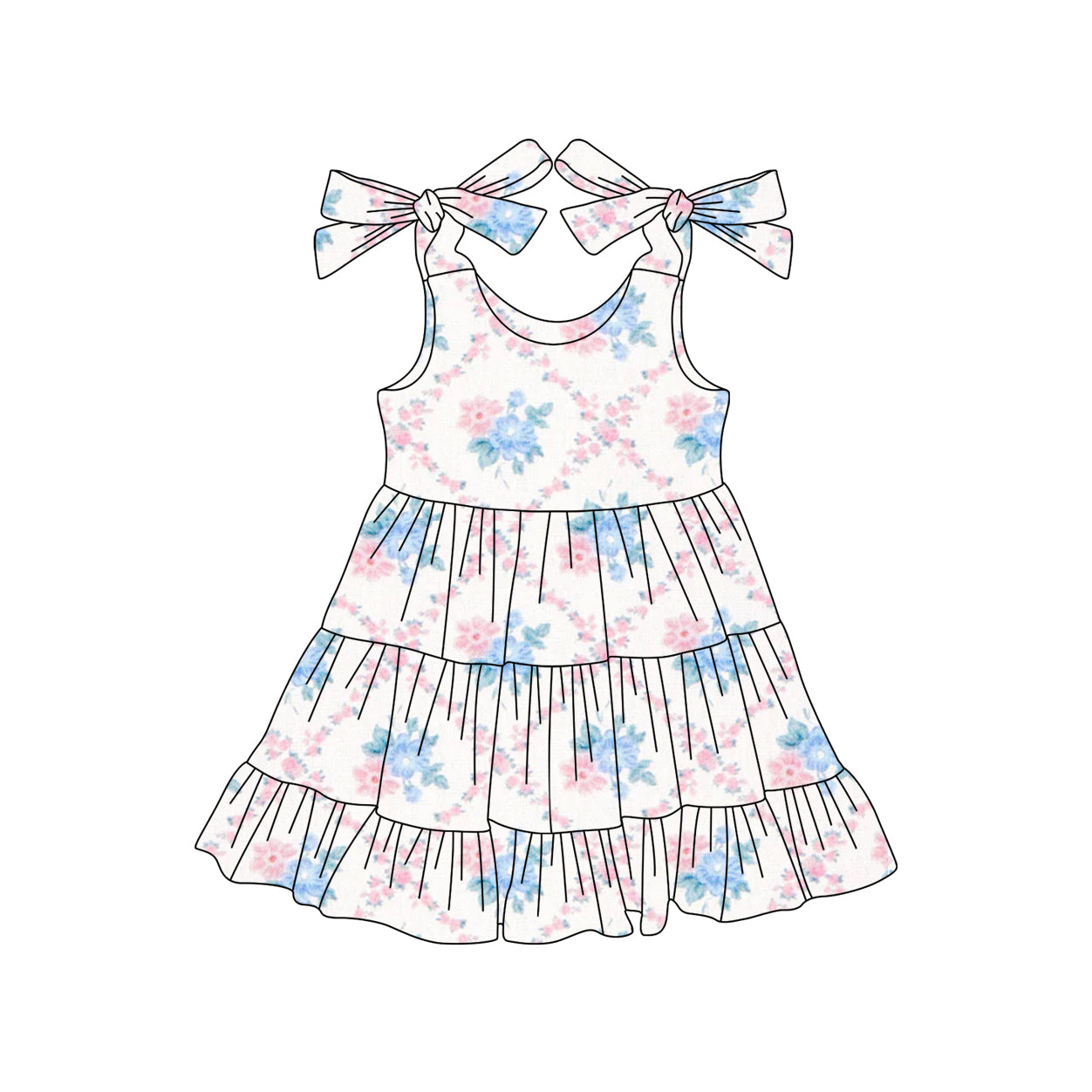 GSD2401 Baby Girls Blue Pink Flower Dress Preorder
