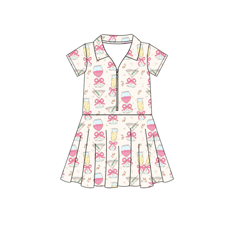 GSD2405 Baby Girls Short Sleeves Pink Bows Zipper Knee Length Dresses Preorder