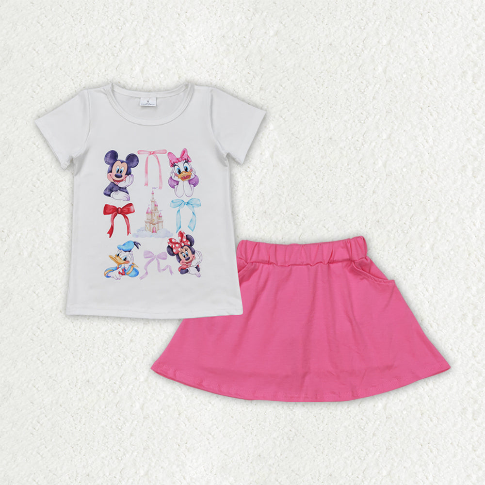 Kids Girls Cartoon Top Hot Pink Skirt Set