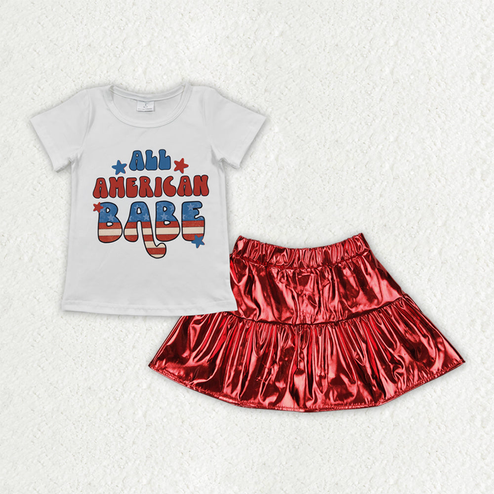 All American Babe Top Red Leather Skirt Set