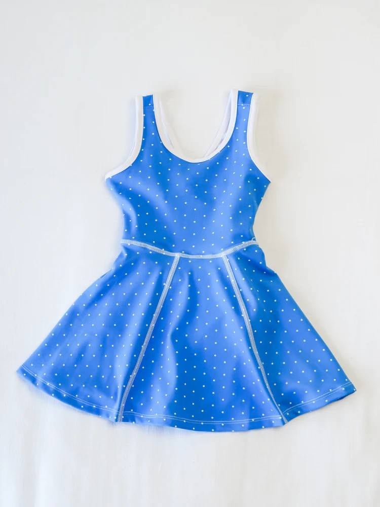 GSD2488 Baby Girls Active Wear Blue Dot Sleeveless Yoga Dress Preorder