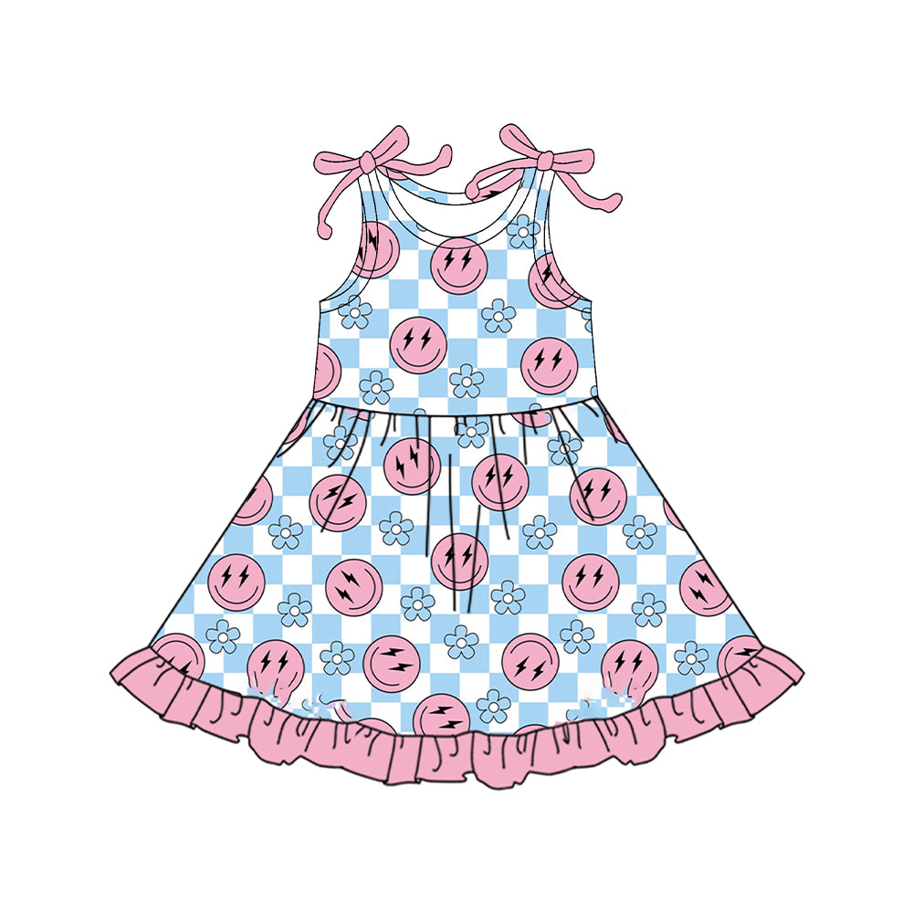 GSD2506 Baby Girls Blue Flower Checked Dress Preorder