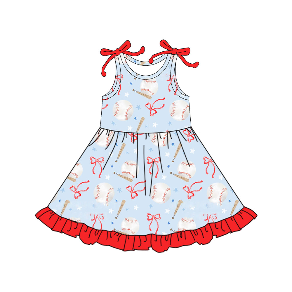 GSD2507 Baby Girls Baseball Red Bow Dress Preorder