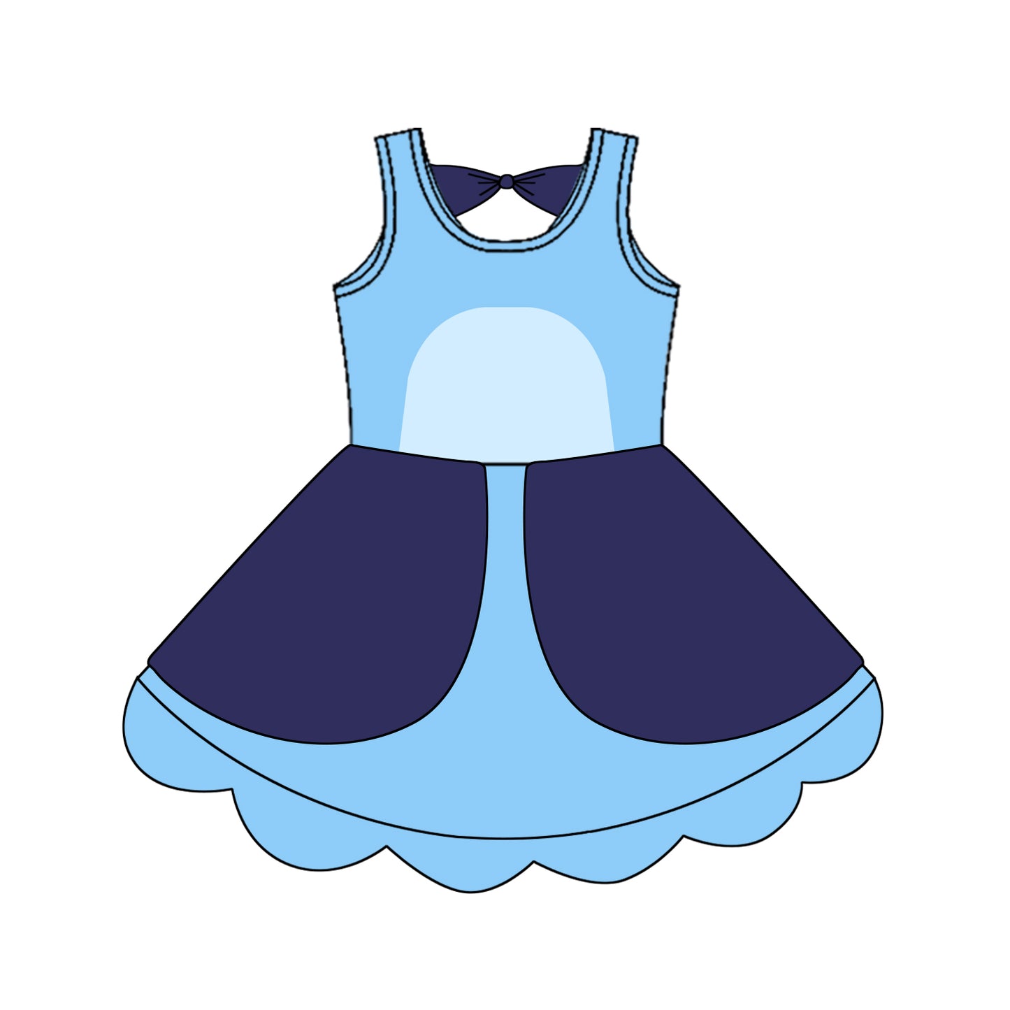 GSD2515 Kids Girls Blue Cartoon Dog Dress Preorder