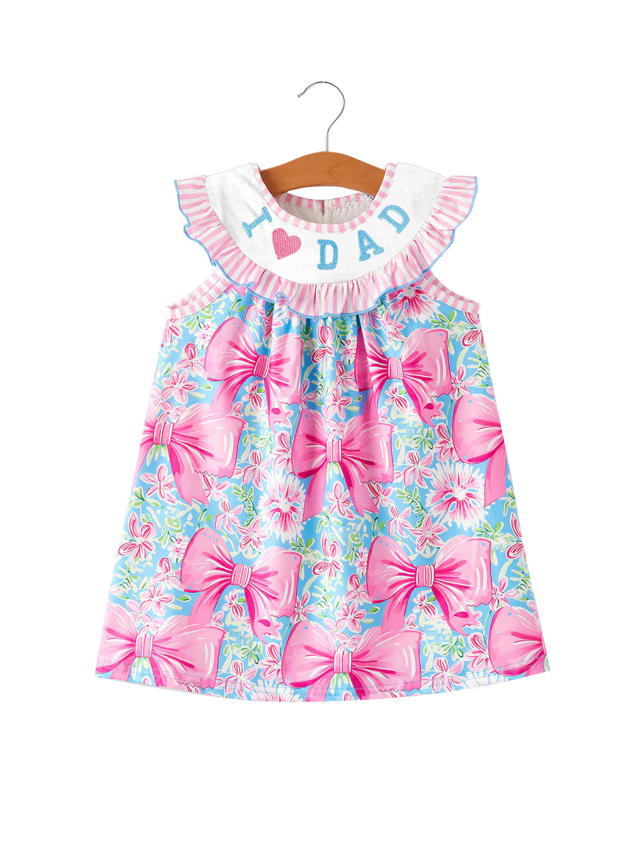 GSD2534 Kids Girls Floral Pink Bow I Love Dad Dress Preorder