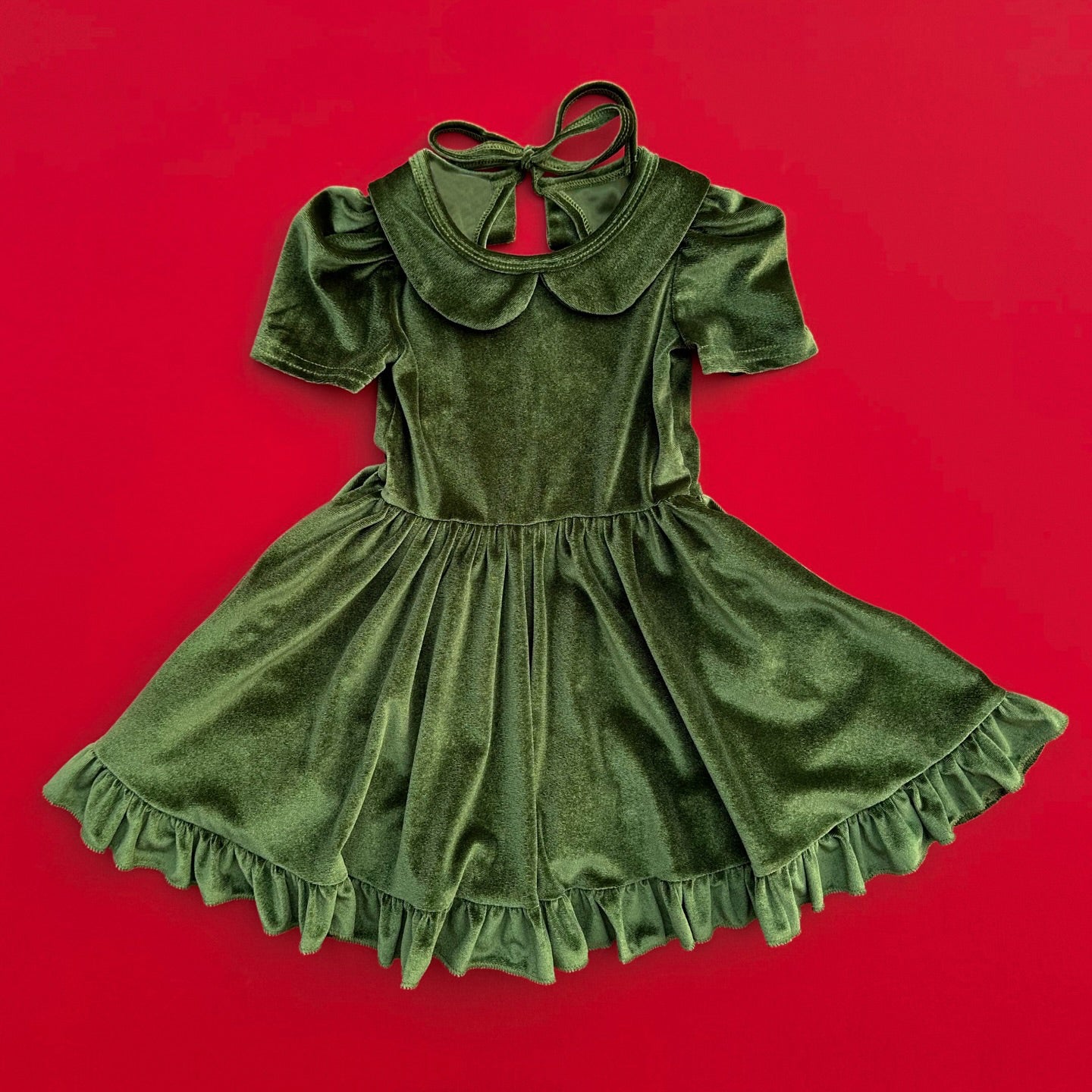 GSD2615 Kids Girls Green Vevlet Short Sleeve Dress Preorder
