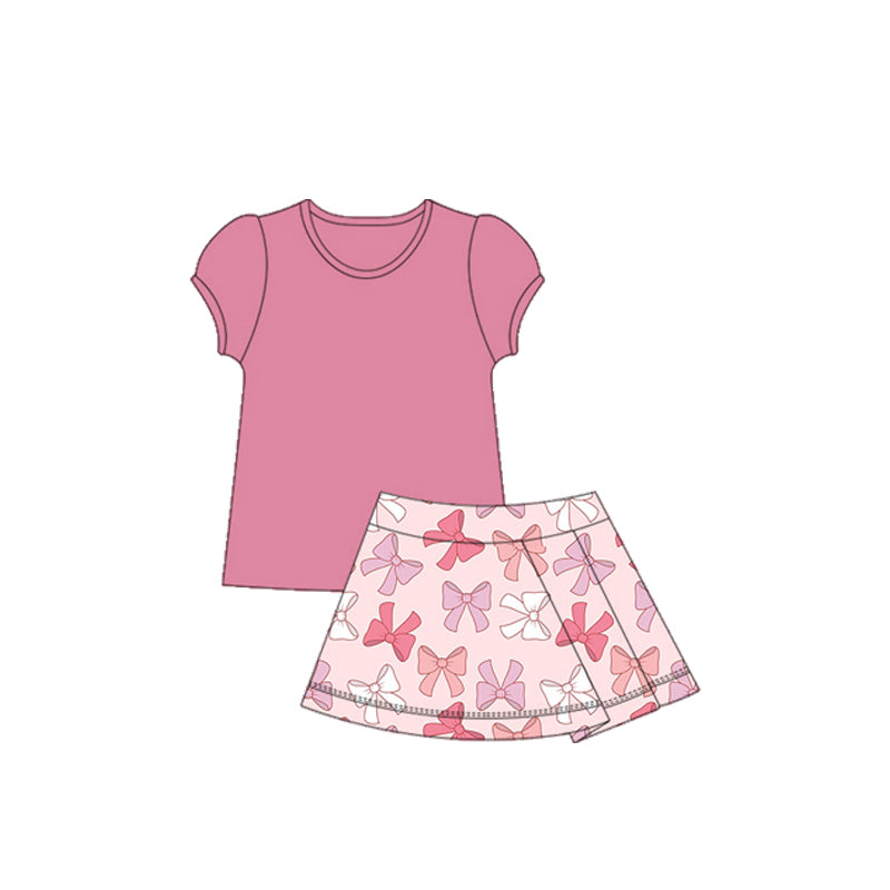 GSD2620 Kids Girls Pink Top Bow Skort Yoga Set Preorder