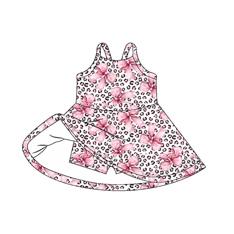 GSD2648 Baby Girls Leoaprd Pink Bow Strpe Yoga Dress Preorder
