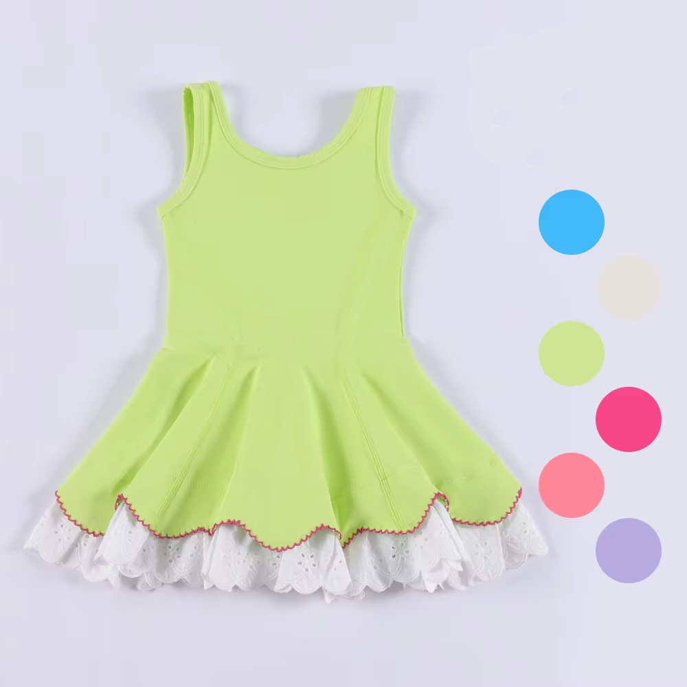 GSD2681 Baby Girls Green Sleeveless Yoga Dress With Lace Ruffle Preorder