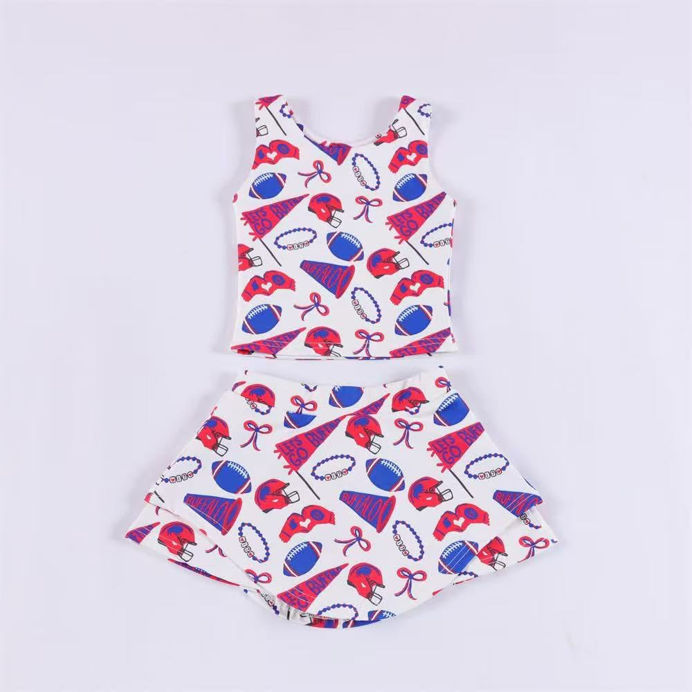 GSD2689 Kids Girls Football Team Red Blue Yoga Skort Set Preorder