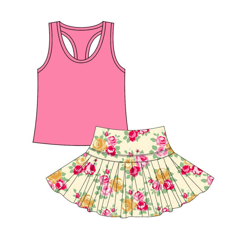 GSD2709 Baby Girls Pink Tank Floral Skort Yoga Set Preorder