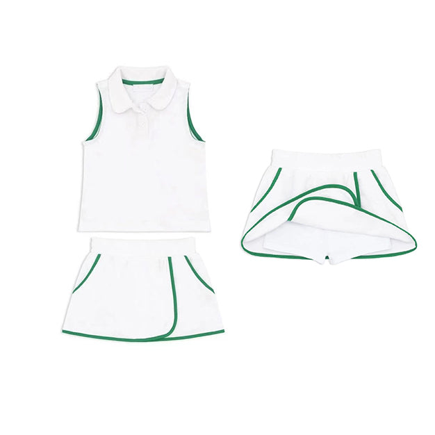 GSD2711Baby Girls White Color Polo Top Skort Yoga Set Preorder