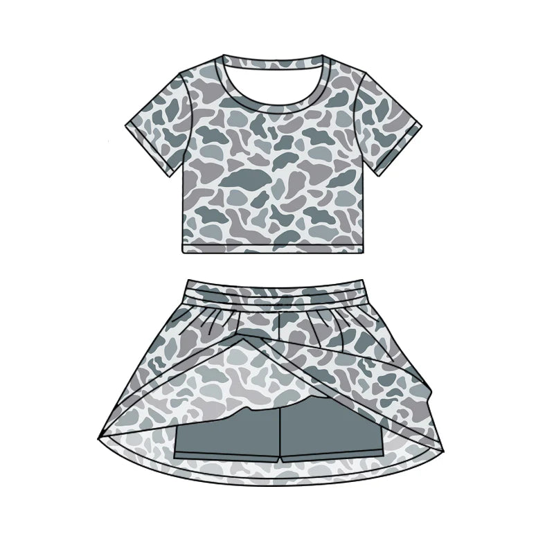GSD2724 Baby Girls Short Sleeves Gray Camo Top Skorts Set Set Preorder