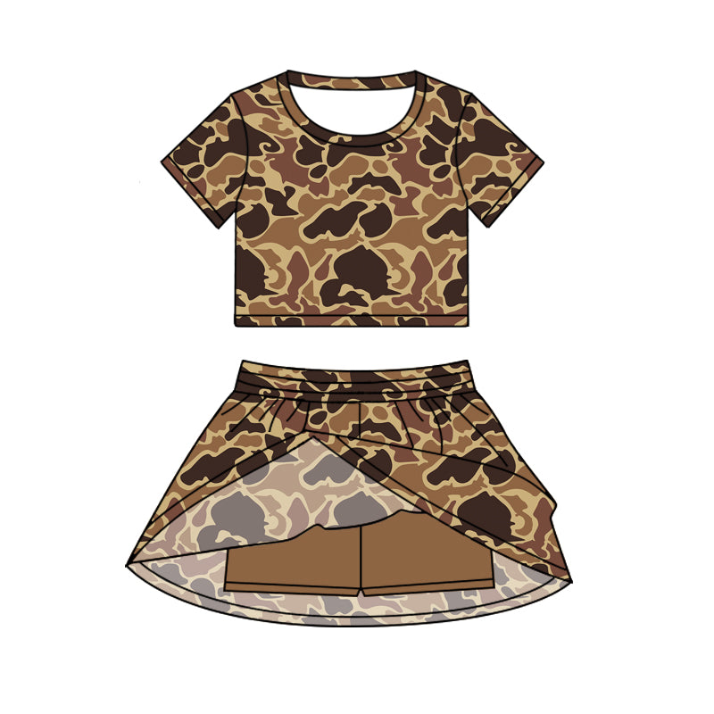 GSD2725 Baby Girls Short Sleeves Brown Camo Top Skorts Set Set Preorder