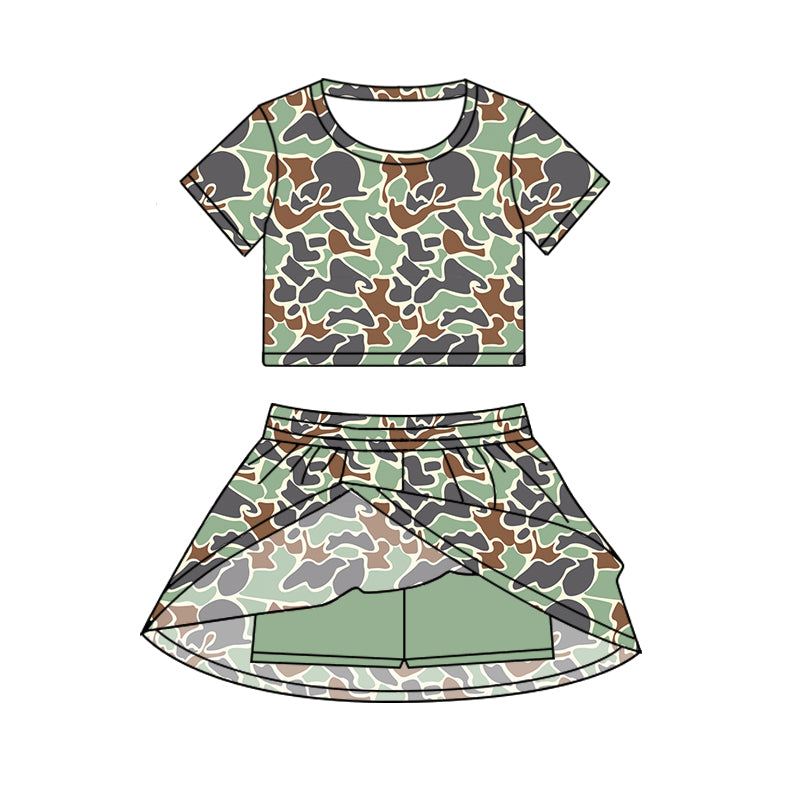 GSD2727 Baby Girls Short Sleeves Green Camo Top Skorts Set Set Preorder