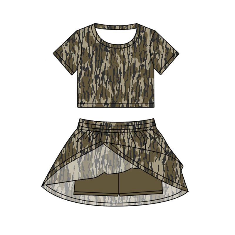 GSD2728 Baby Girls Short Sleeves Bottomland Camo Top Skorts Set Set Preorder