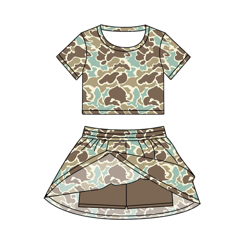 GSD2729 Baby Girls Short Sleeves Khaki Camo Top Skorts Set Set Preorder