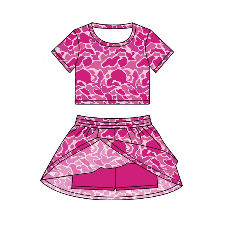 GSD2730 Baby Girls Short Sleeves Hot Pink Camo Top Skorts Set Set Preorder