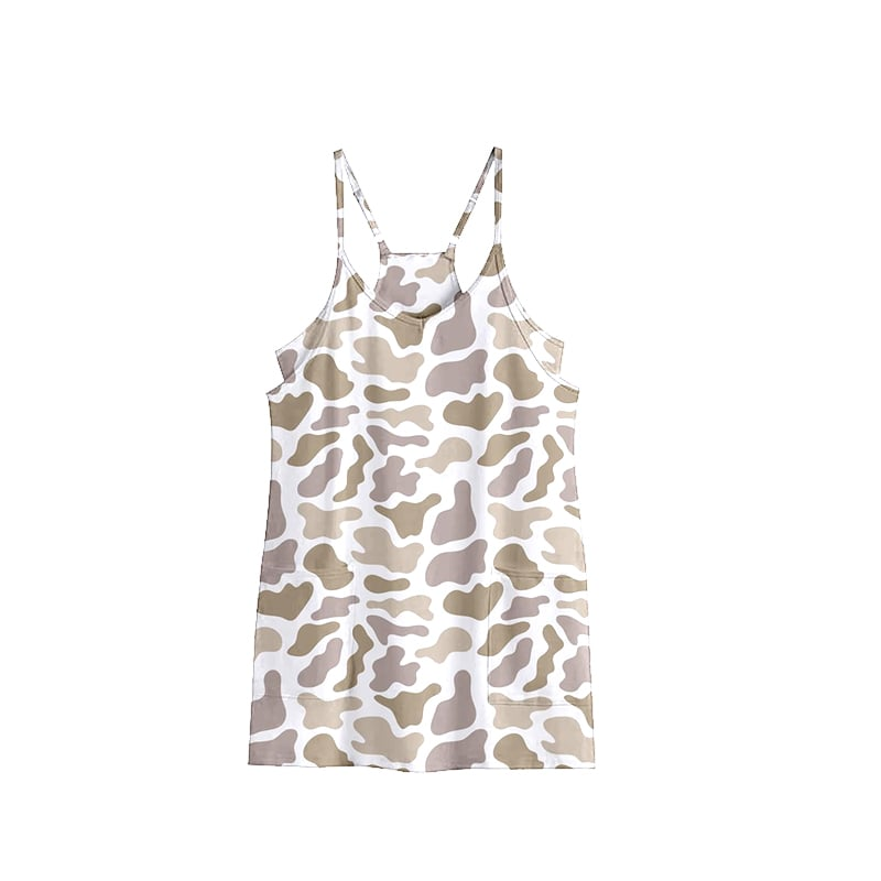 GSD2745 Women Grey camo Strap Yoga Dress With Pocket
