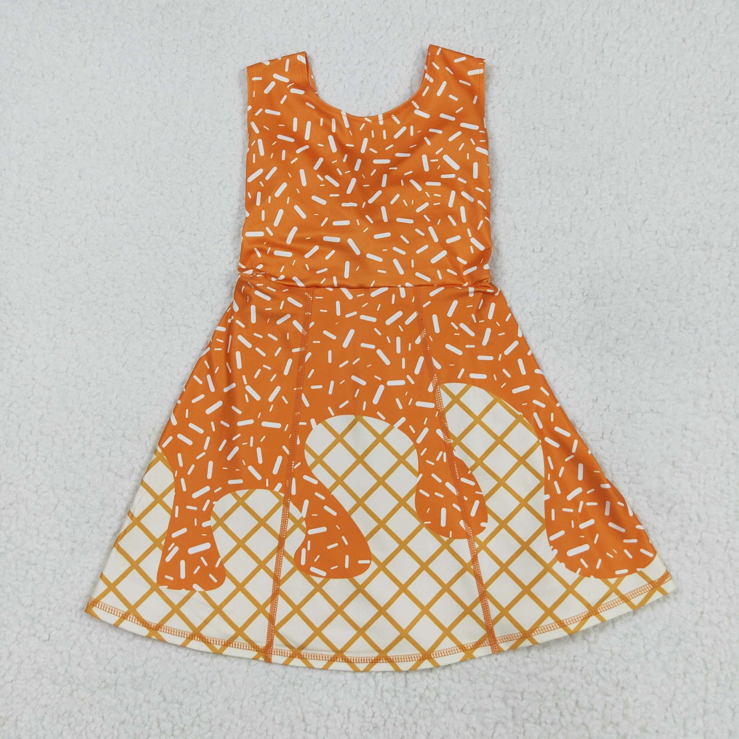 Sibling Baby Orange Color Ice Cream Drip Hoodie Top and Active Dress