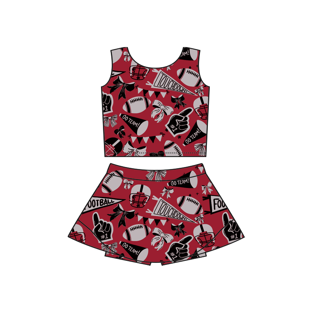 GSD2764 Kids Girls Dark Red Yoga Skort Set Preorder