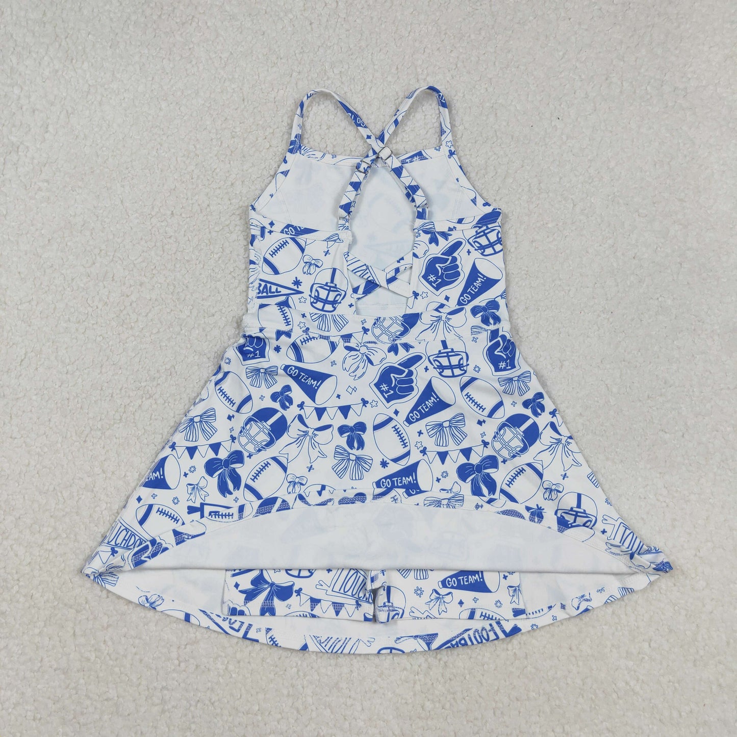 GSD2778 Kids Girls Strap Go Team Bows Cheers Active Knee Length Dress