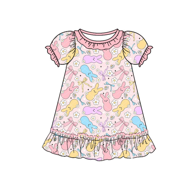 GSD2818 Baby Girls Easter Flowers Bunny Short Sleeve Dress Preorder
