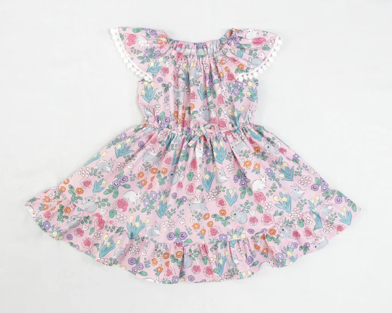 GSD2833 Baby Girls Easter Bunny Floral Short Sleeve dress Preorder