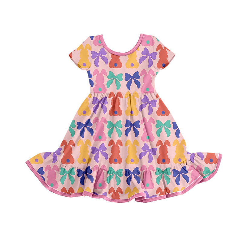 GSD2834 Baby Girls Easter BUnny Bow Short Sleeve dress Preorder