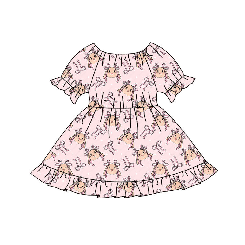 GSD2836 baby Girls Easter Bunny Bow Short Sleeve Dress