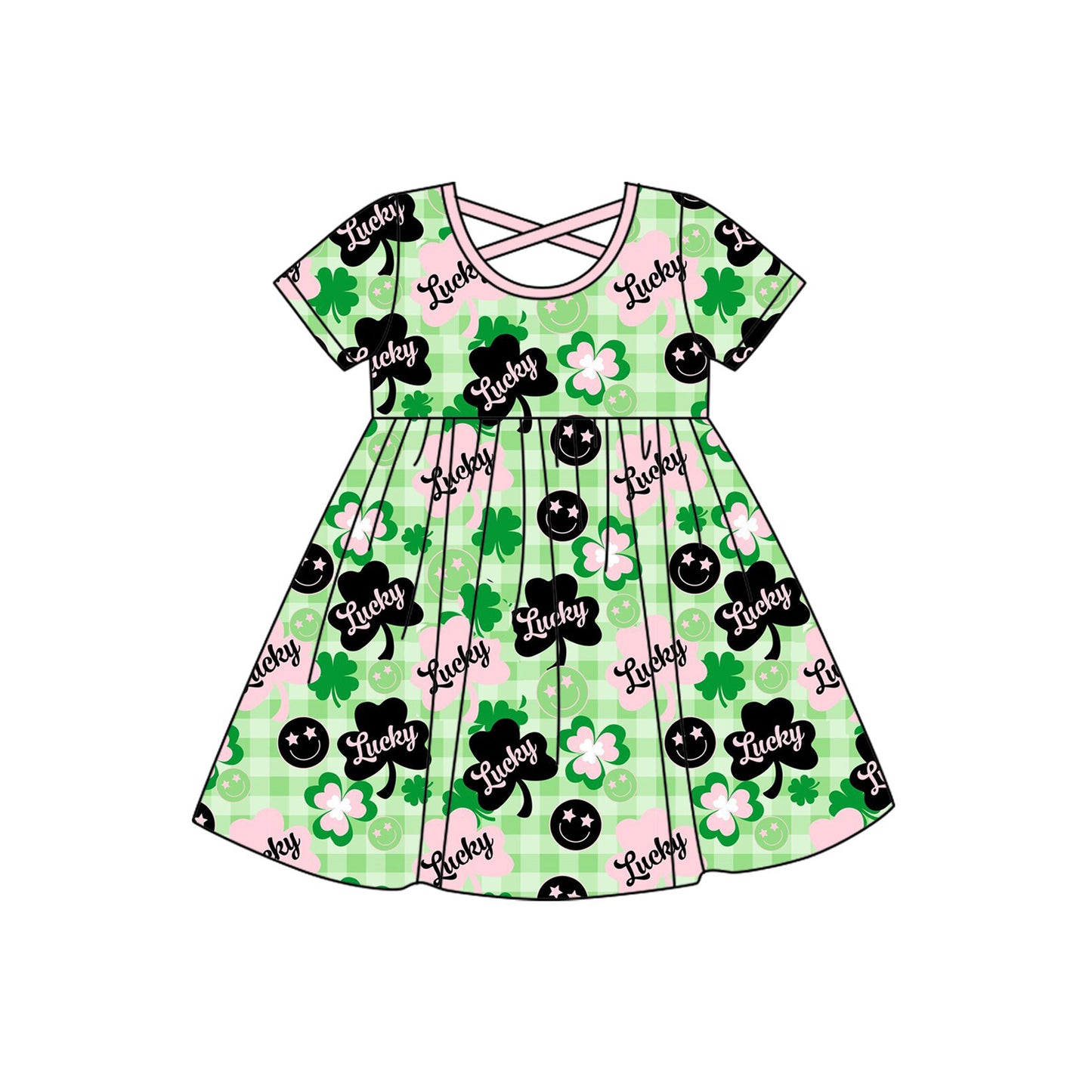 GSD2840 Baby Girls St. Patrick's Day Lucky Short Sleeve Dress Preorder
