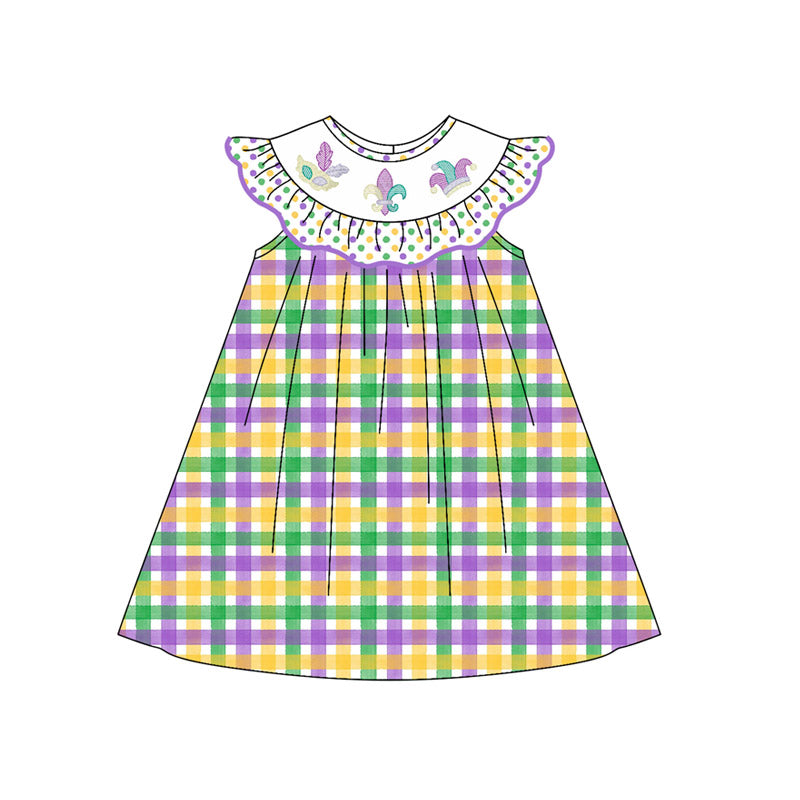 GSD2849 Baby Girls Mardi Gras Gingham Dress Preorder