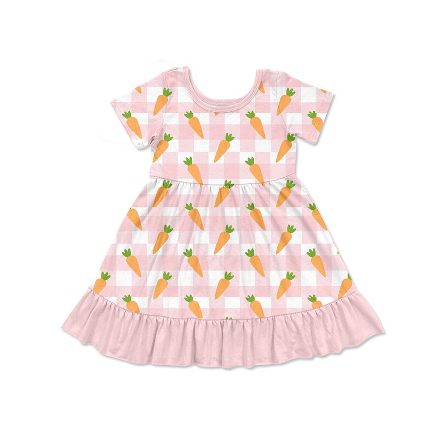 GSD2850 Kids Girls Easter Carrot Short Sleeve Dress Preorder
