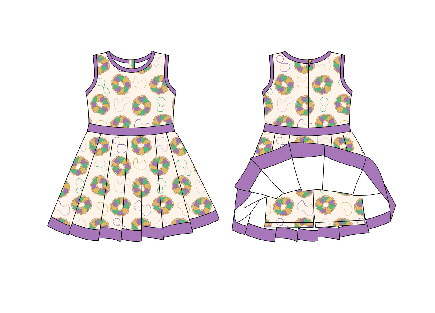 GSD2867 Kids Girls Mardi Gras Doughnut Active Dress Preorder