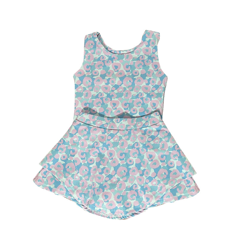 GSD2871 Kids Girls Pink Leopard In Ble Skort Set Preorder